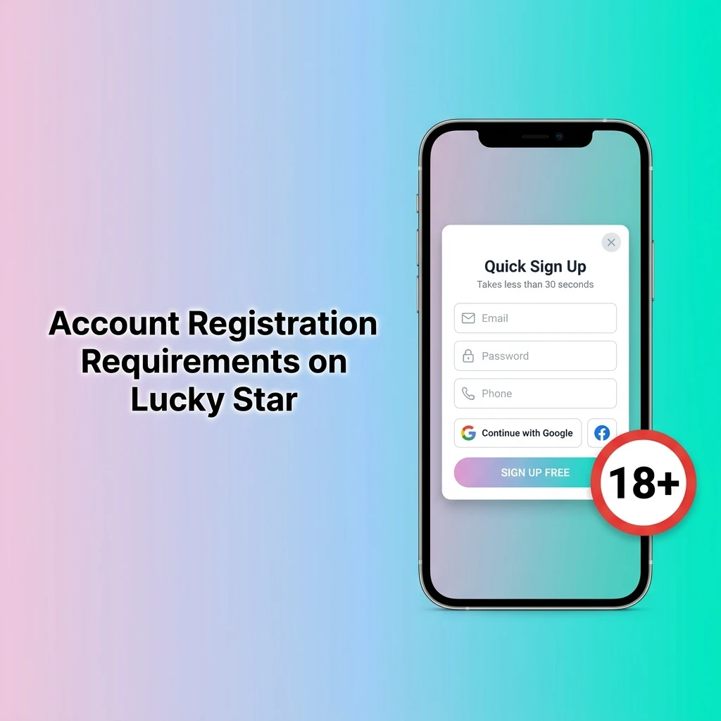 Lucky Star account registration requirements including age limit, one account rule, accurate details, and eligible location guidelines