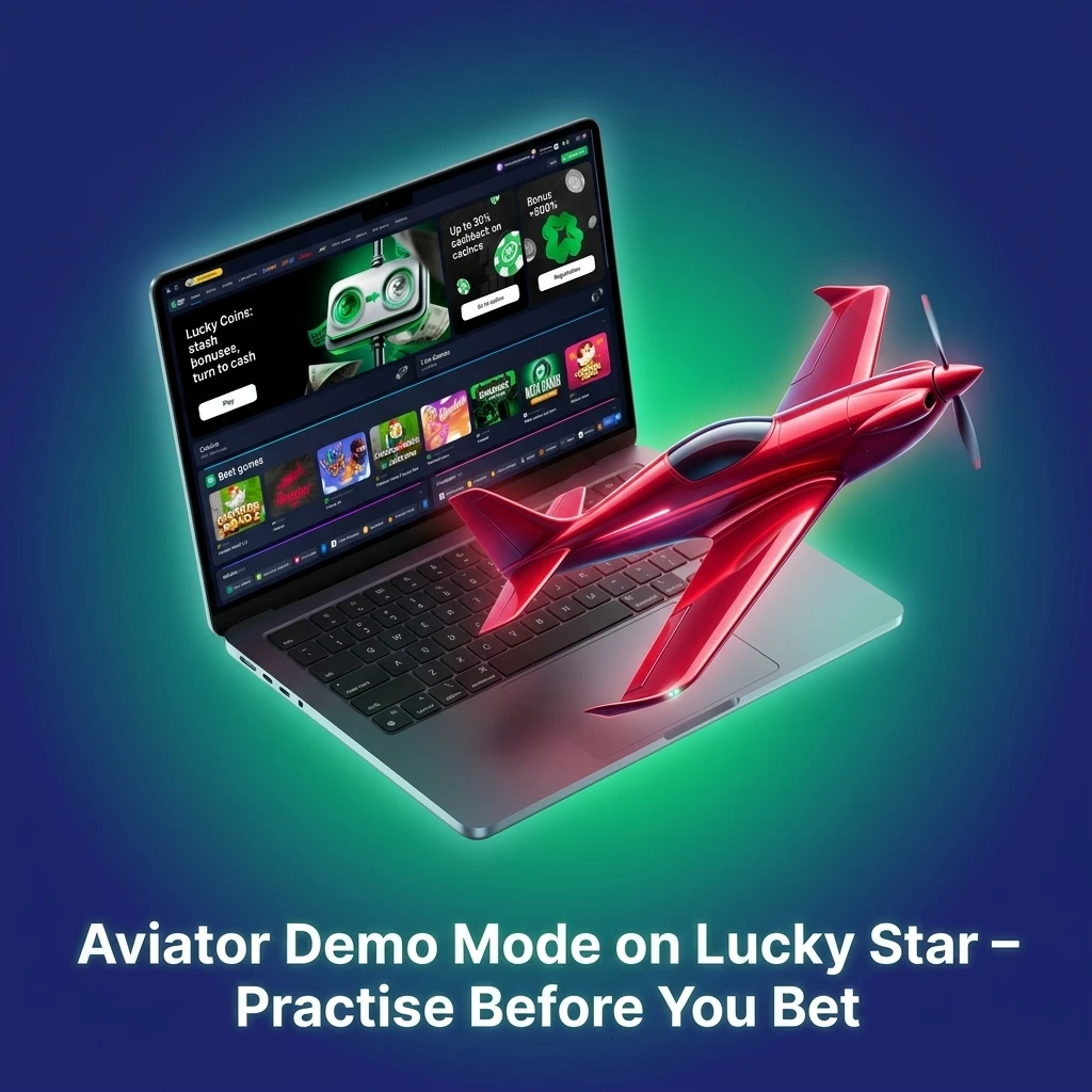 Aviator demo mode on Lucky Star showing virtual credits, auto bet panel, and multiplier curve for risk-free practice