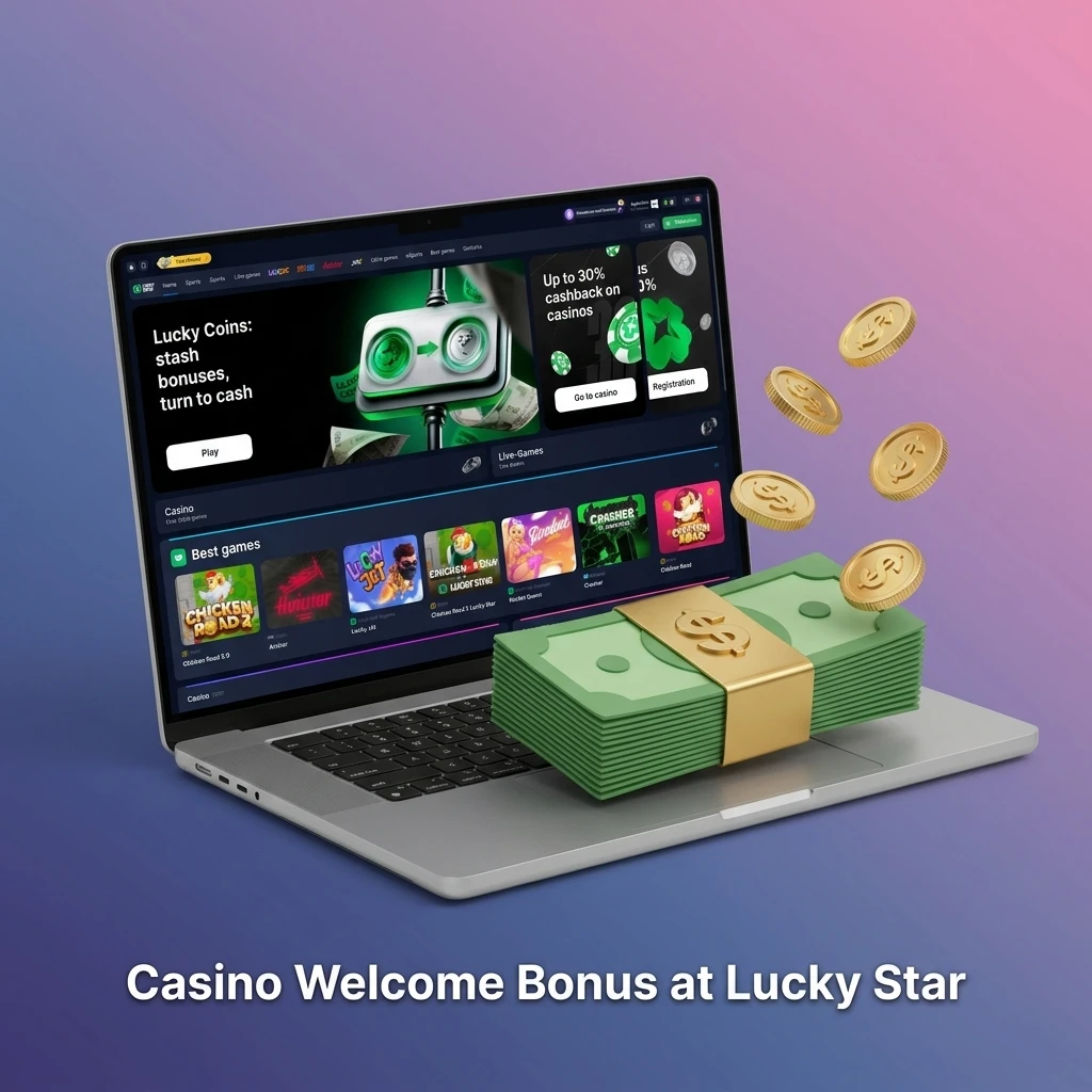 Lucky Star Casino Welcome Bonus up to 500% plus 100 Free Spins on first deposit for Indian players, min 500 INR