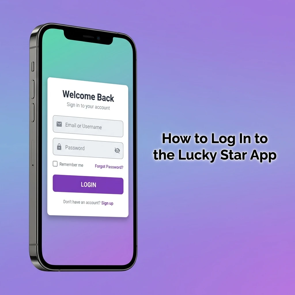 Lucky Star app login screen on iPhone showing email, password fields and Sign In button for account access