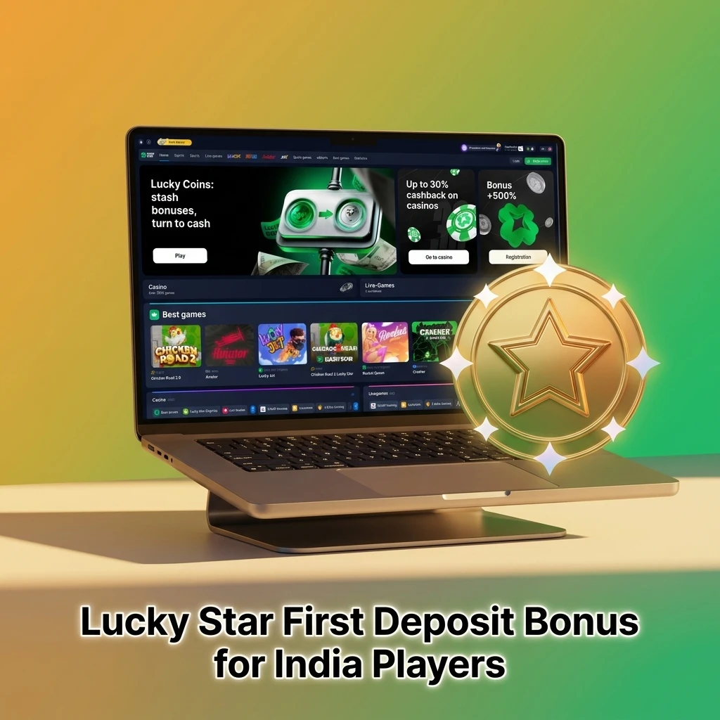 Lucky Star first deposit bonus India — 500% match up to INR 50,000 plus 100 free spins welcome offer