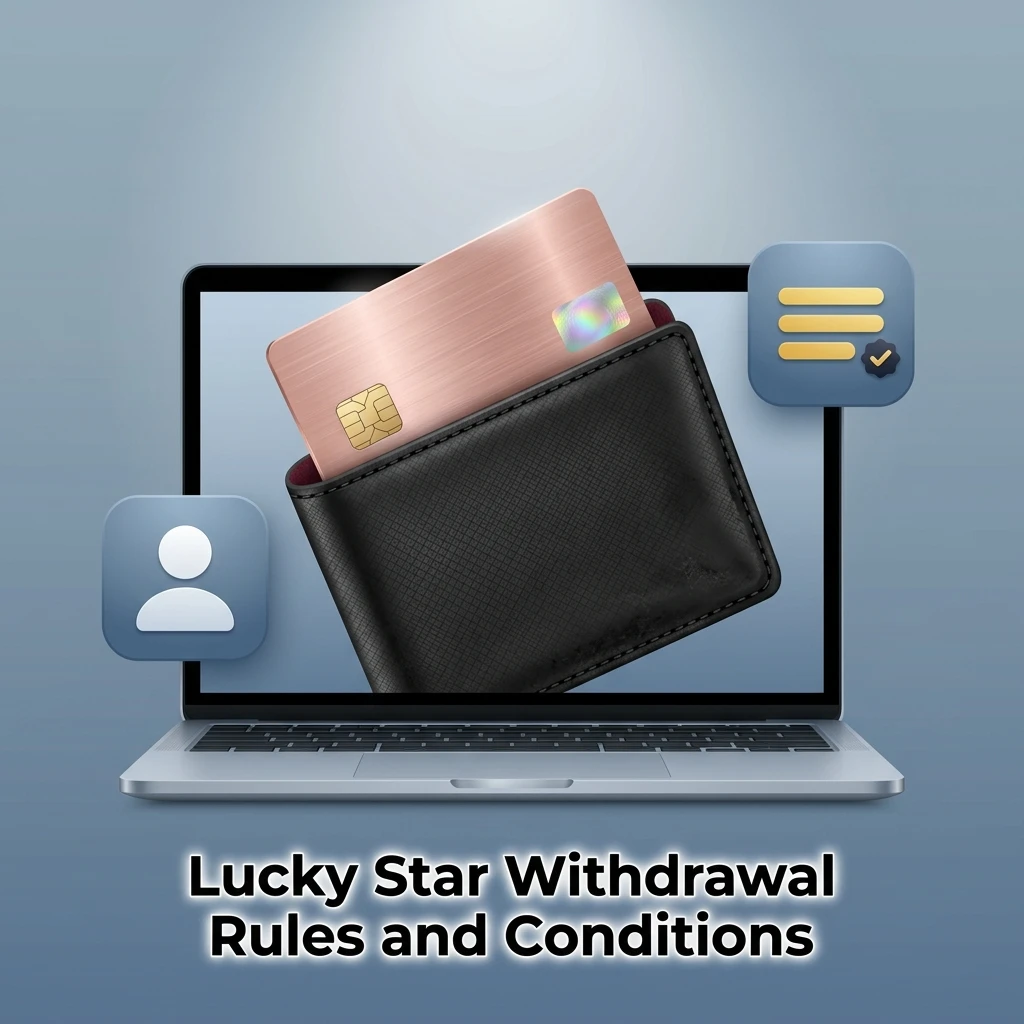 Lucky Star withdrawal rules showing verified account, bonus wagering, payment method, limits, and processing time conditions