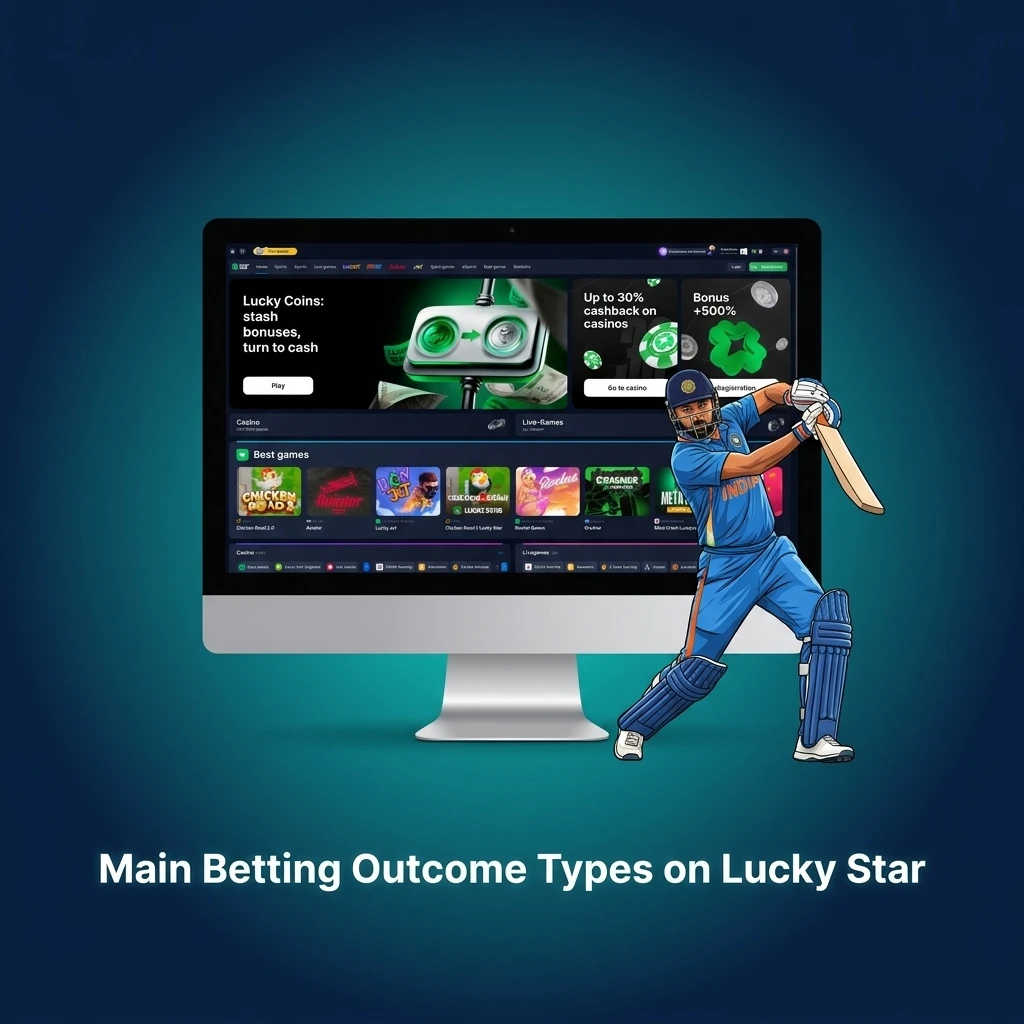 Lucky Star betting outcome types including 1X2, Double Chance, Handicap, Over Under, and Both Teams to Score