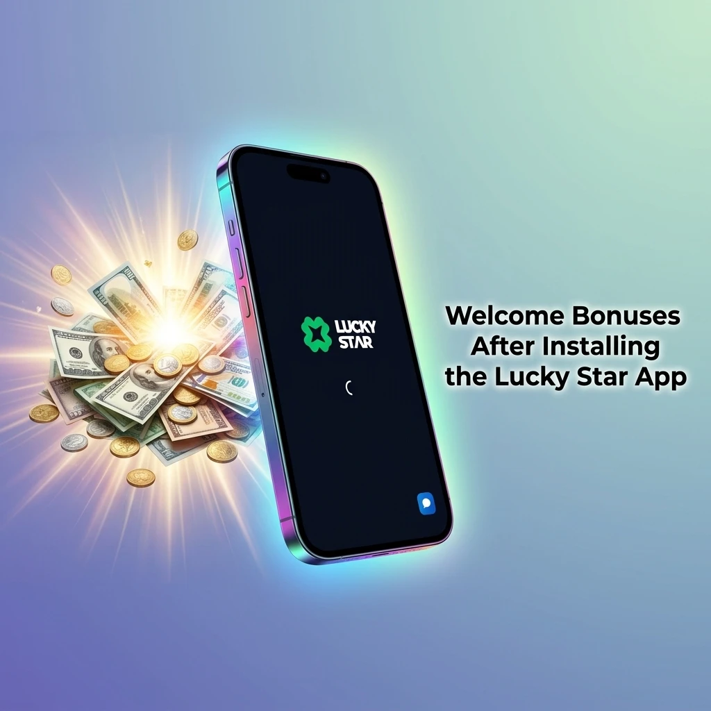 Lucky Star app welcome bonus offering 500% matched funds and 100 Free Spins on first deposit for casino and sports betting